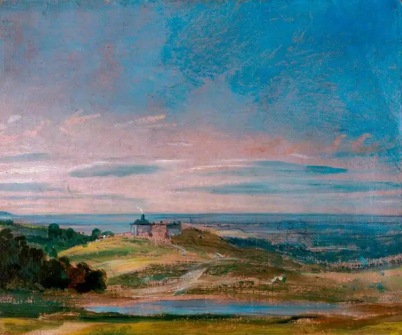 Bâtiments sur un terrain en pente près de Hampstead - John Constable