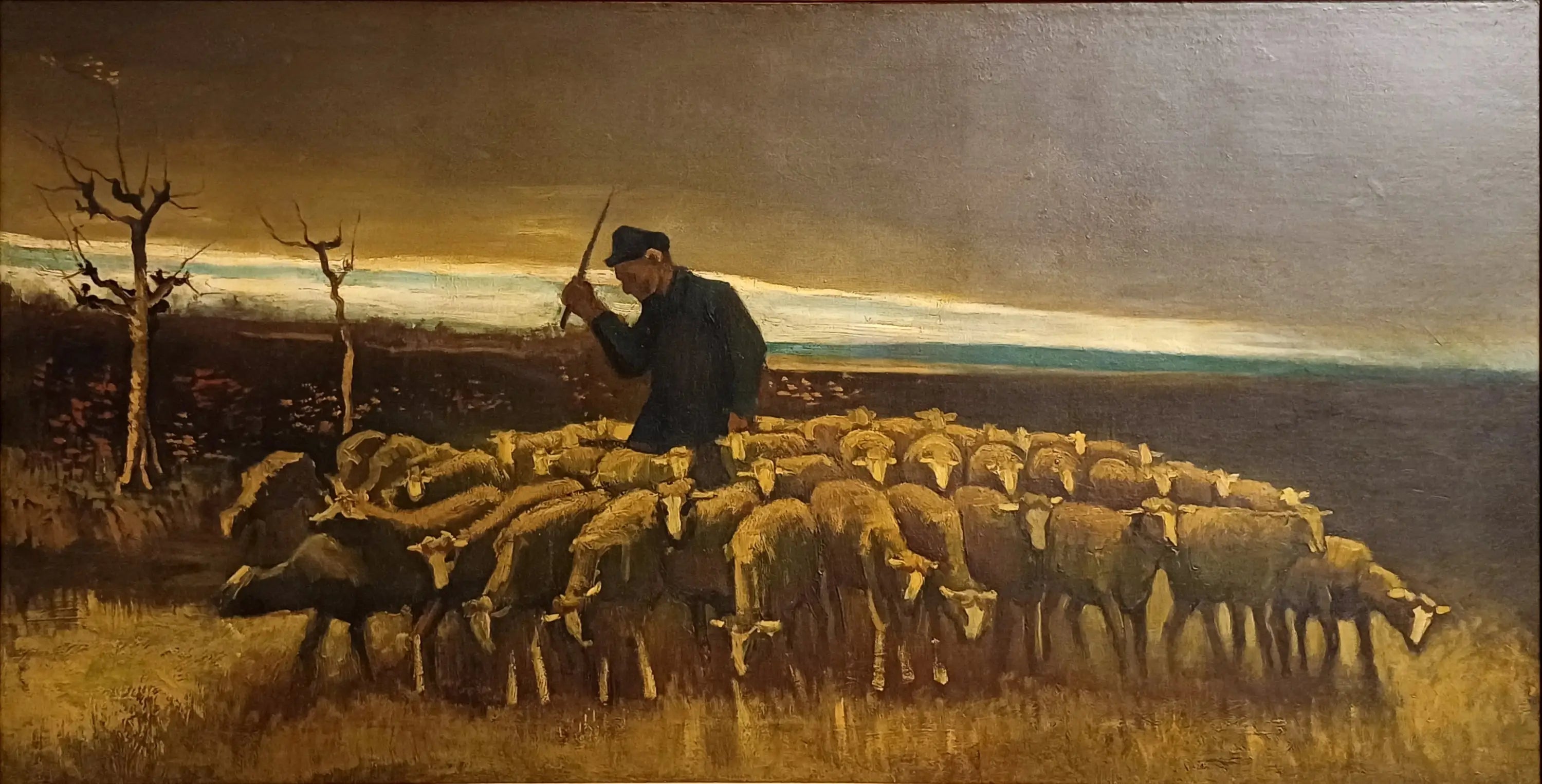 Reproduction du tableau « Berger avec un troupeau de moutons - Vincent van Gogh » par Alpha Reproduction en peinture à l’huile