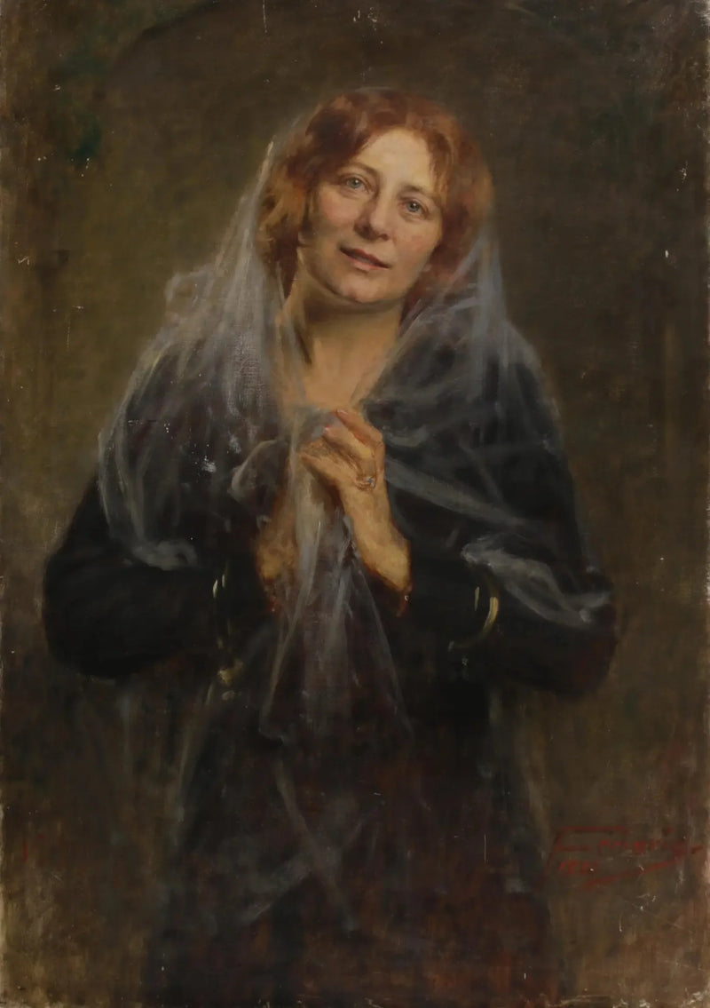 Bildnis einer Dame mit Schleier (Die Gattin des Künstlers) - Artur Ferraris