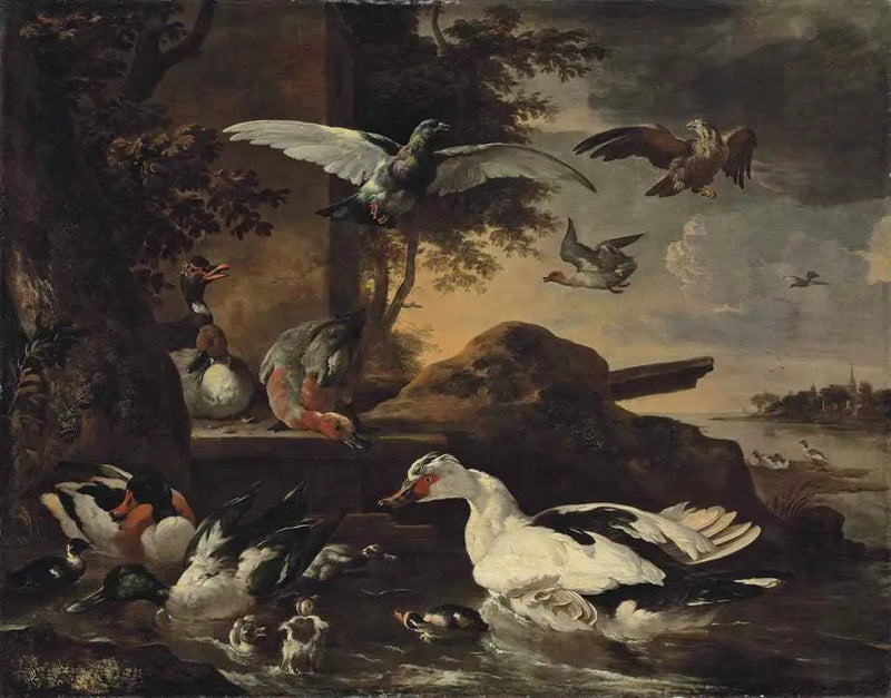Birds on the Bank of a River - Melchior de Hondecoeter