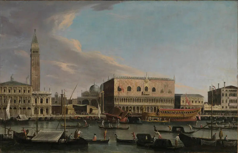 Blick vom Bacino di S.Marco auf den Molo mit Dogenpalast, Piazzetta, Liberia und Zecca - Canaletto