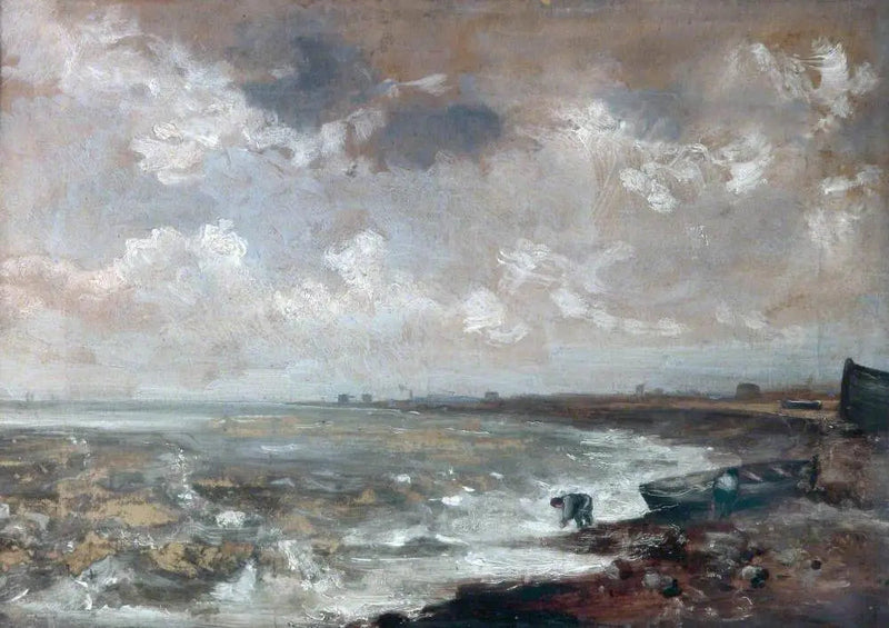 Bord de mer avec des pêcheurs près d'un bateau - John Constable
