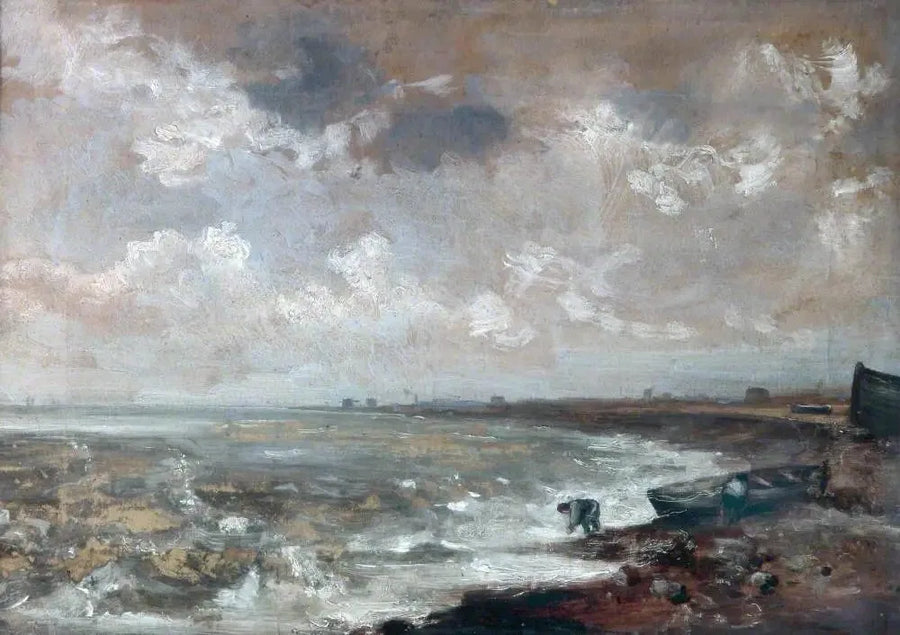 Bord de mer avec des pêcheurs près d'un bateau - John Constable