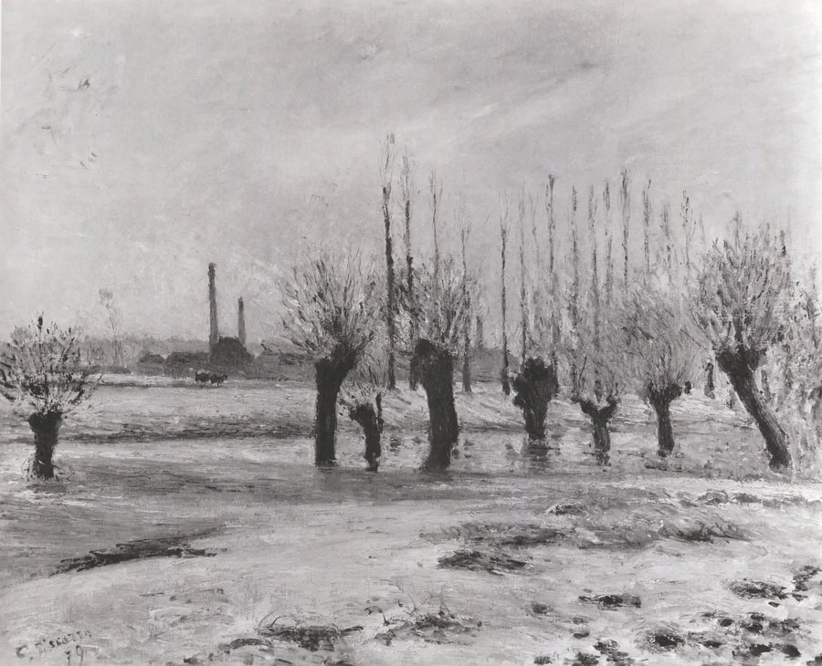 Bords de l'Oise à Pontoise, effet de neige - Camille Pissarro