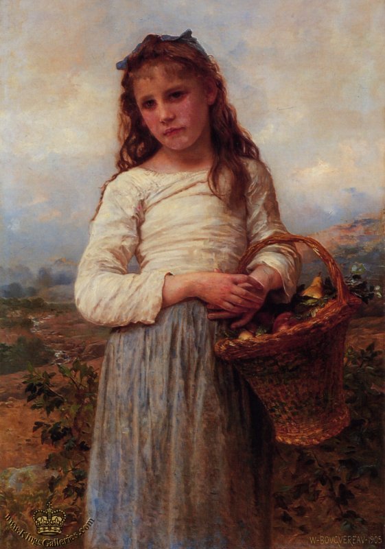 Panier de pommes, tête et mains, par William Bouguereau, 1883