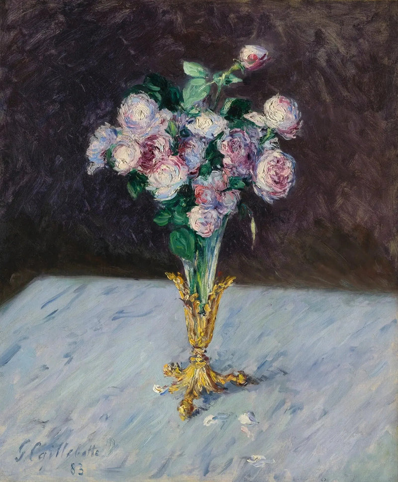 Bouquet de roses dans un vase de cristal - Gustave Caillebotte