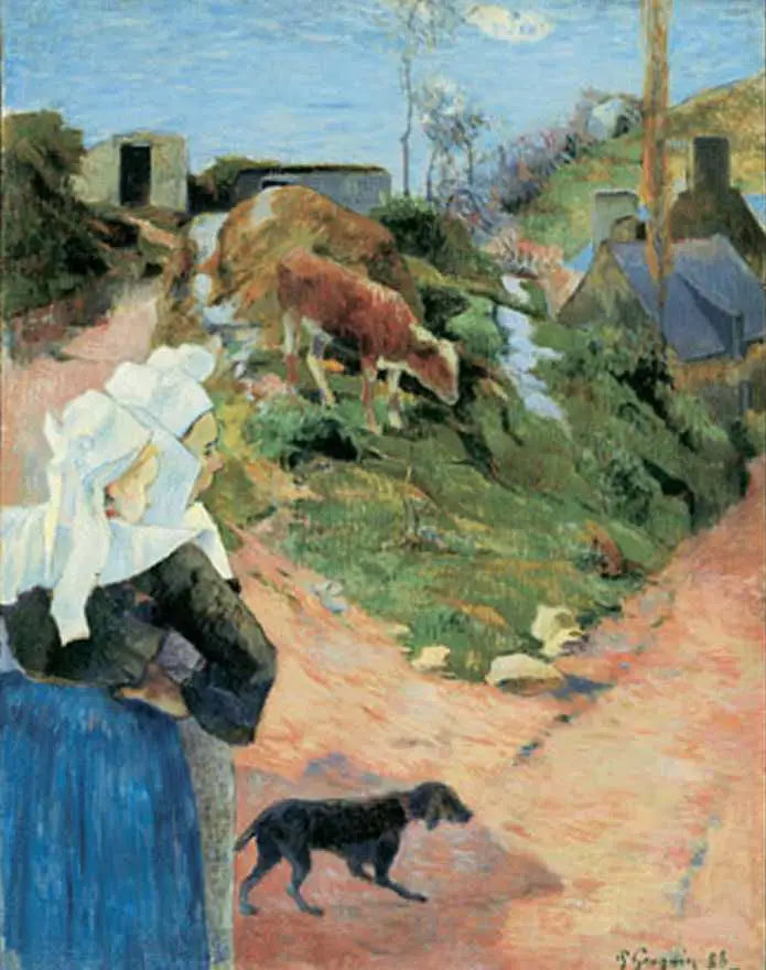 Bretonnes au tournant d'une route, ou Bretonnes et veau - Paul Gauguin