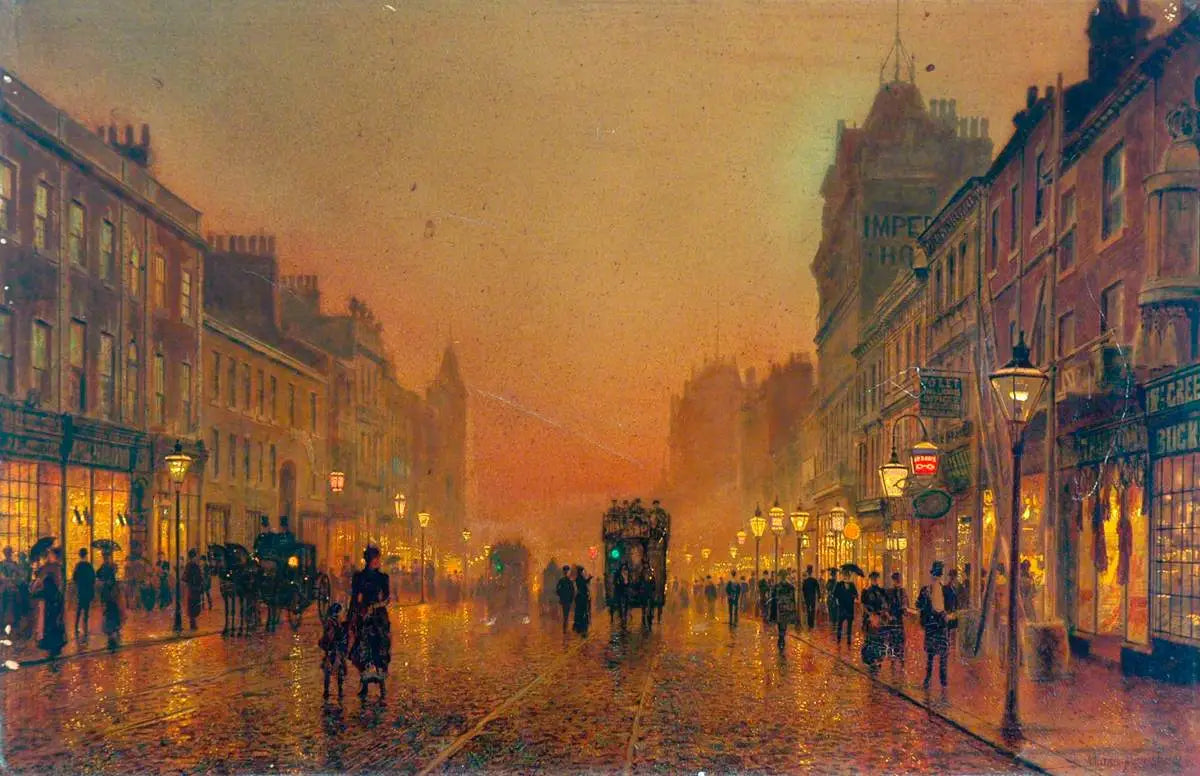 Briggate, Leeds - John Atkinson Grimshaw image 1 copie de tableau peinte à la main