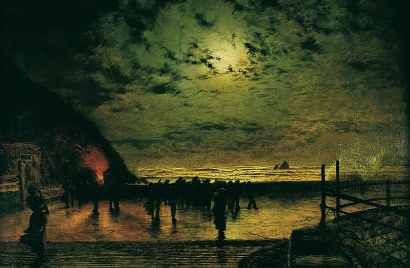 « Burning Off », un bateau de pêche à Scarborough - John Atkinson Grimshaw