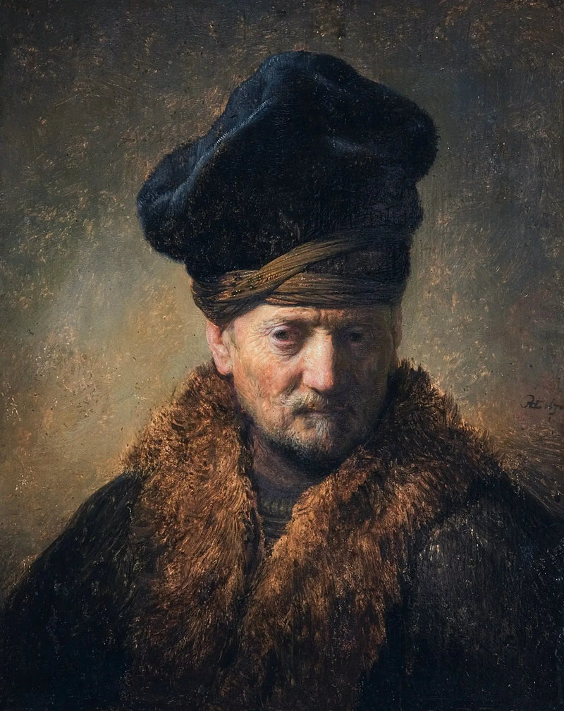 Buste d'un vieil homme avec un chapeau en fourrure - Rembrandt