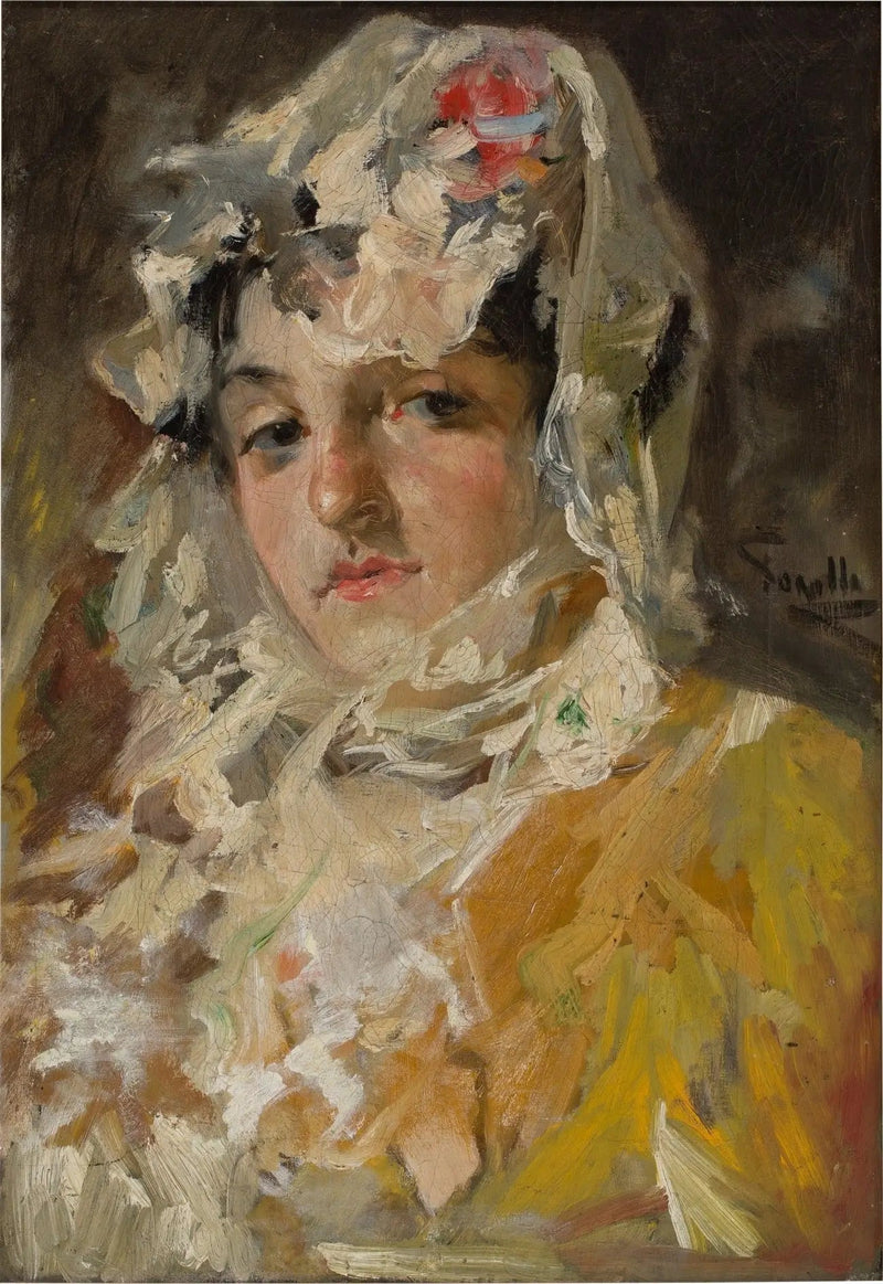 Cabeza de mujer con mantilla blanca - Joaquín Sorolla