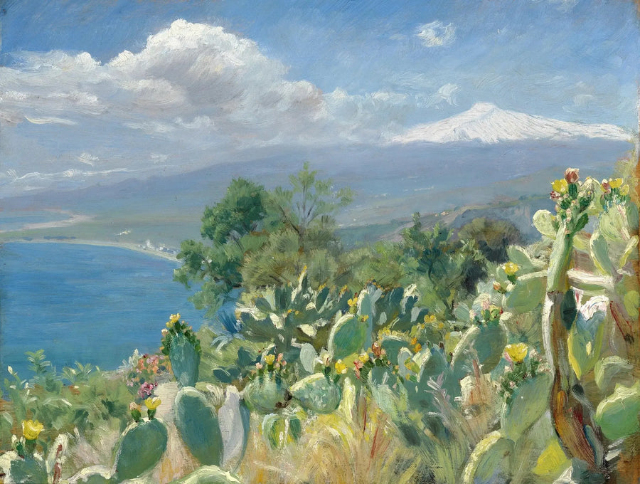 Cactus florissants près de Toarmina. En arrière-plan, l'Etna recouvert de neige. - Peder Severin Krøyer