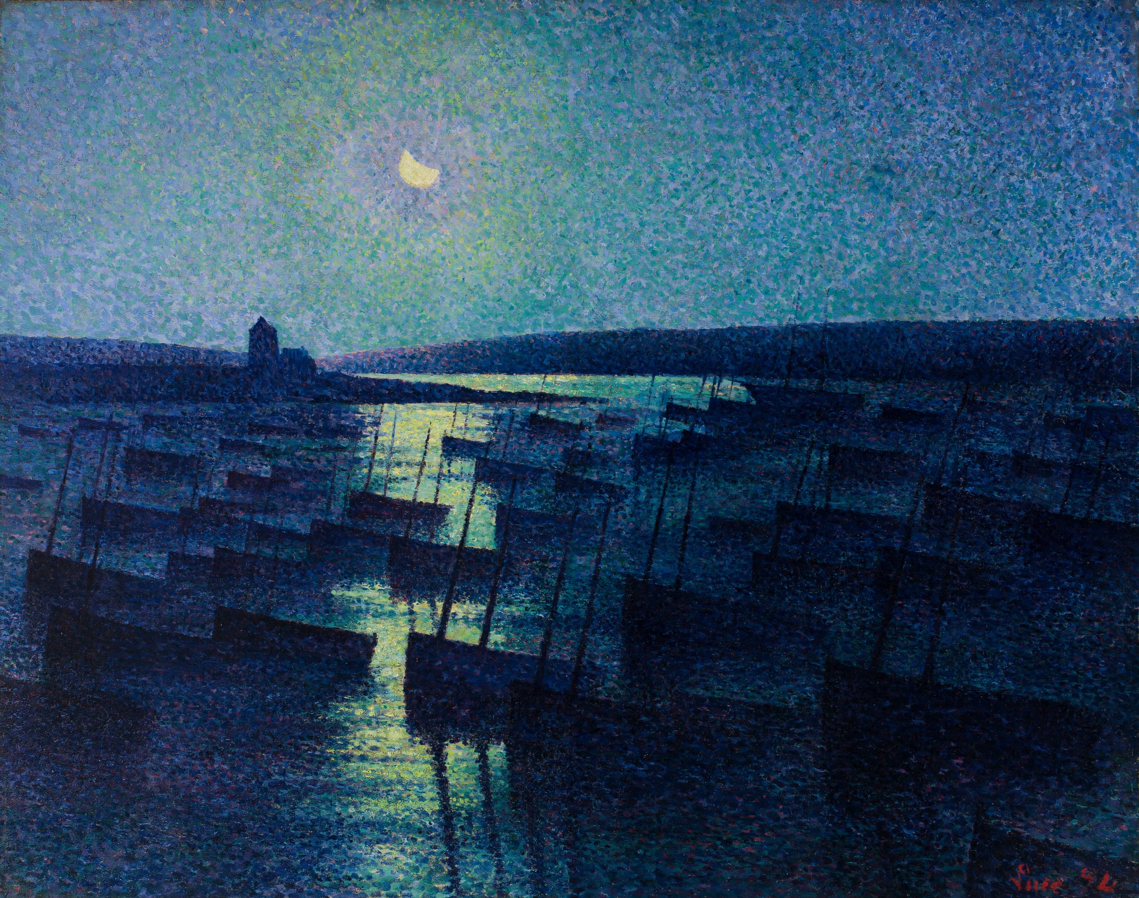 Camaret, clair de lune et bateaux de pêche - Maximilien Luce