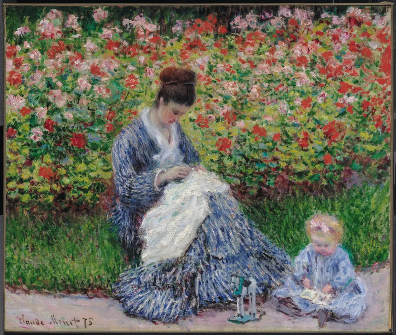 Camille Monet et un enfant dans le jardin de l'artiste à Argenteuil - Claude Monet