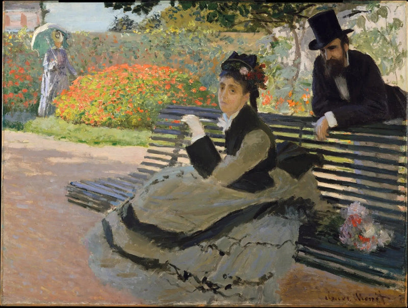 Camille Monet sur un banc de jardin - Claude Monet