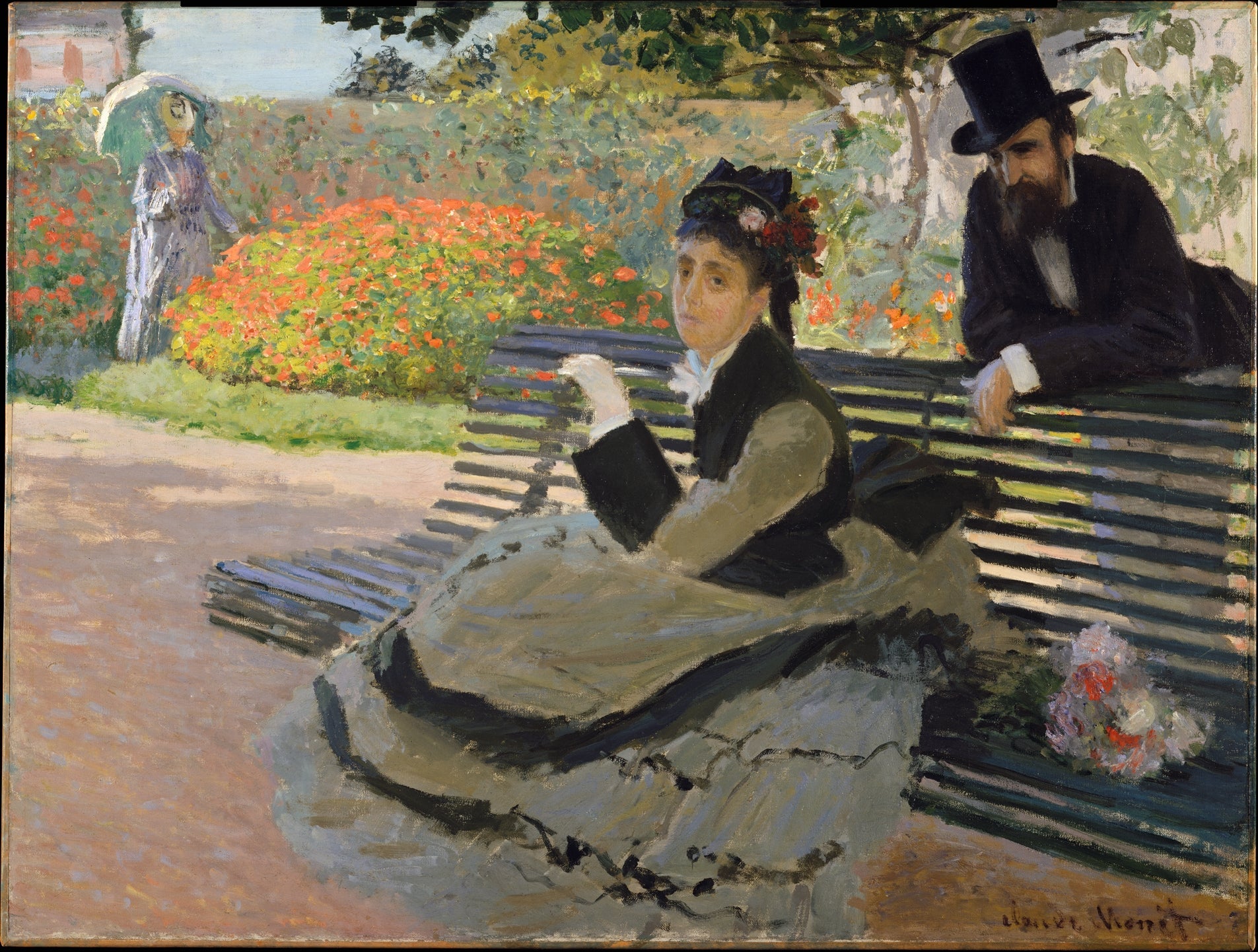 Reproduction du tableau « Camille Monet sur un banc de jardin - Claude Monet » par Alpha Reproduction en peinture à l’huile