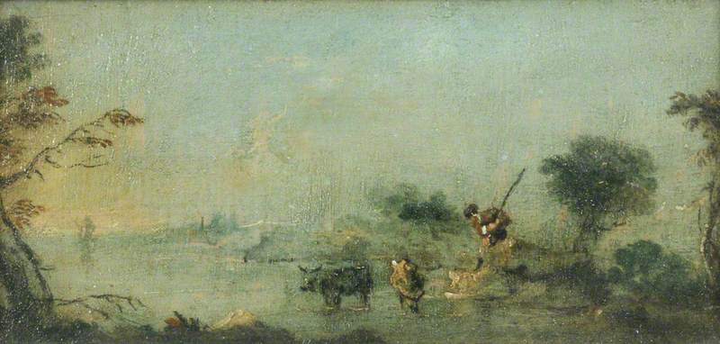 Capriccio de la lagune avec un paysan et du bétail - Francesco Guardi