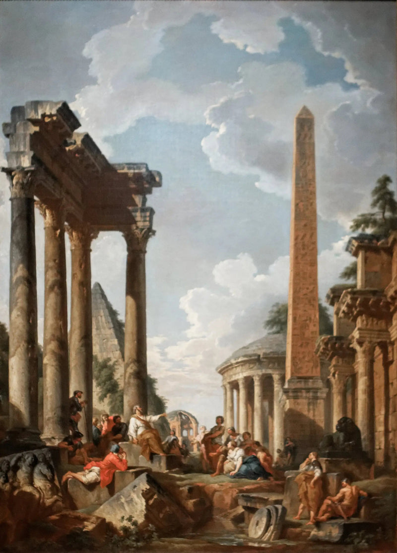 Caprice architectural avec prédicateur dans des ruines romaines - Giovanni Paolo Panini