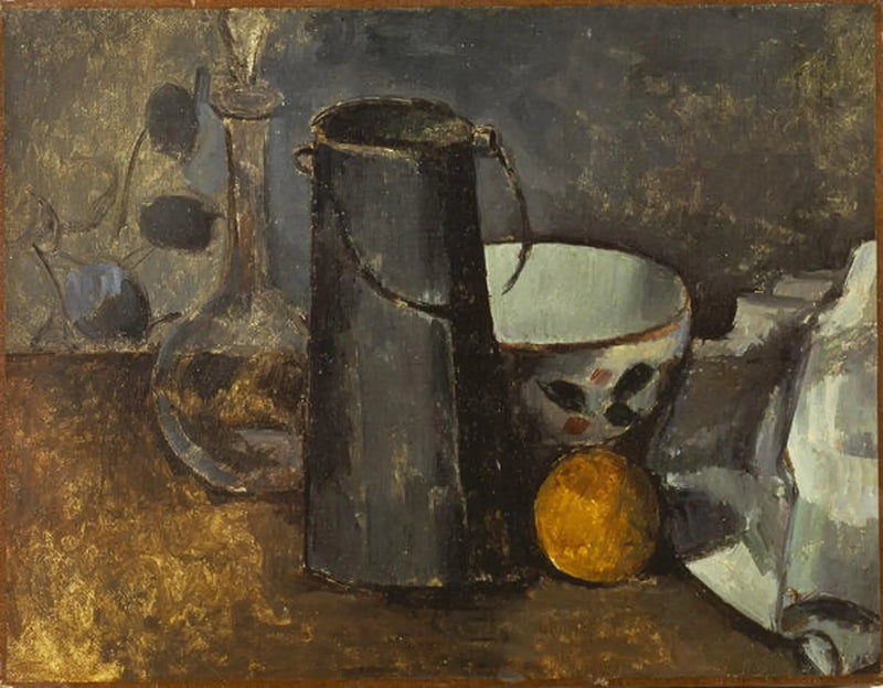 Carafe, boîte à lait, bol et orange - Paul Cézanne