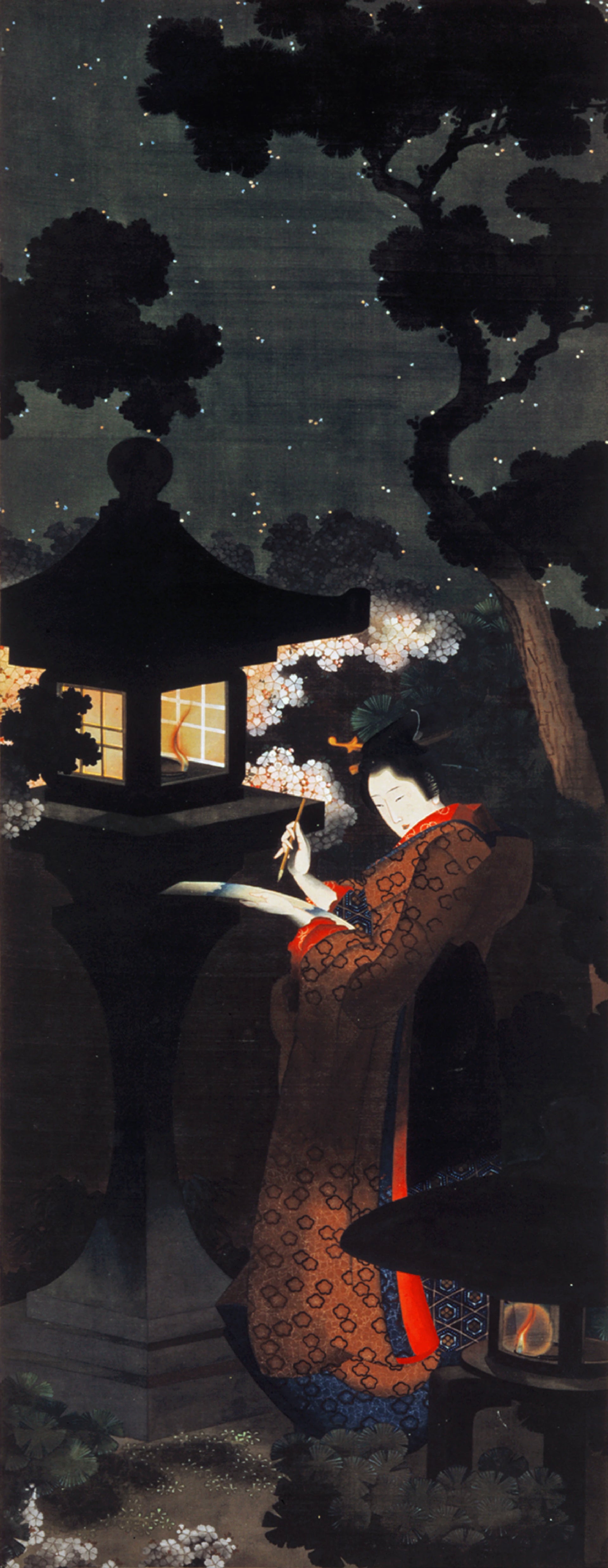 Cerisiers en fleurs la nuit, Katsushika Ōi, vers 1850