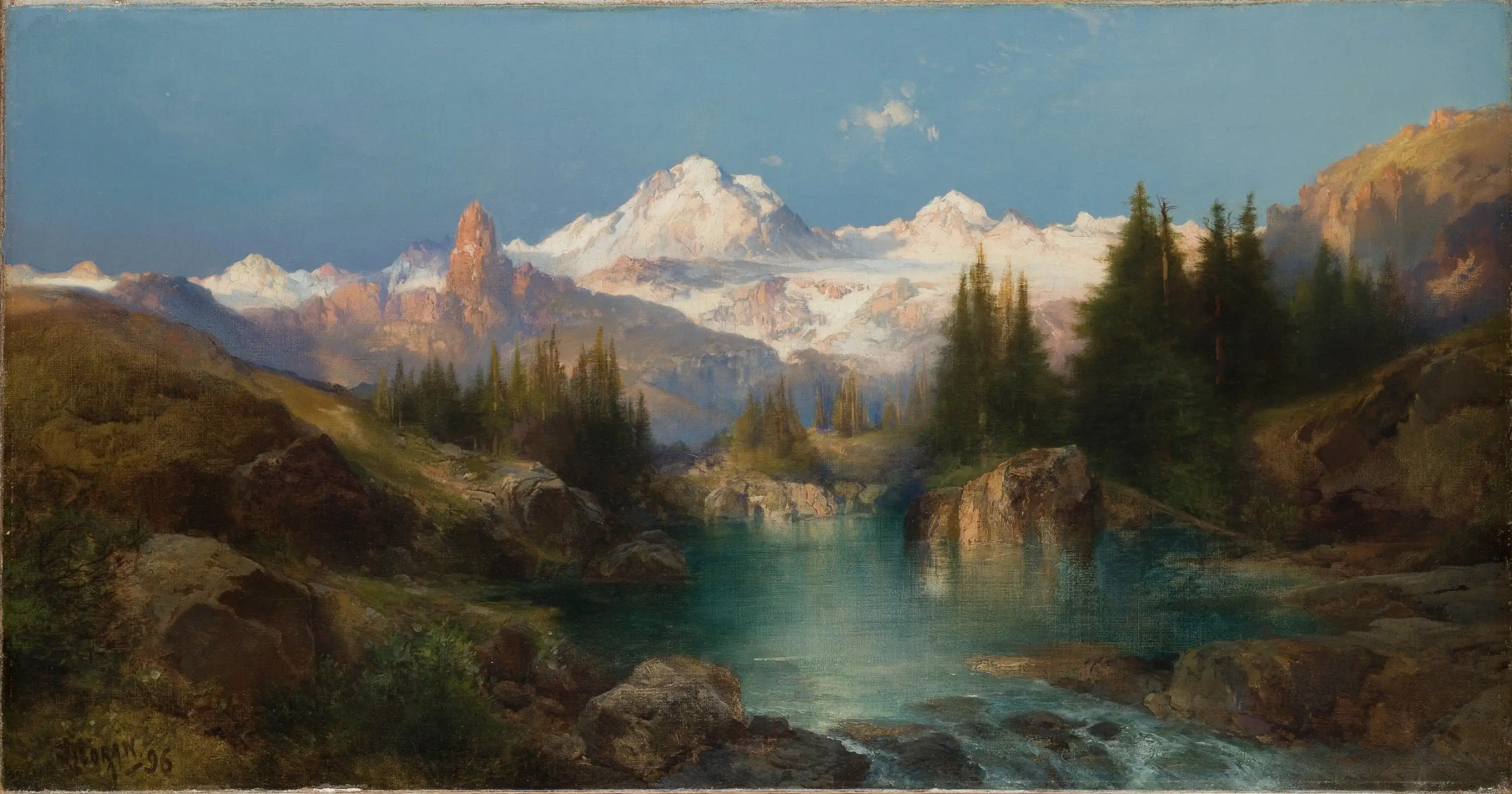 Chaîne enneigée - Thomas Moran image 1 copie peinte à la main à l’huile