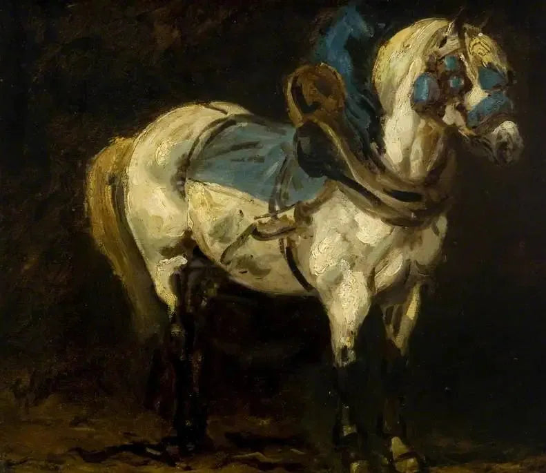 Chargeur gris harnaché de harnais bleus - Théodore Géricault image 1 reproduction de peinture à l’huile