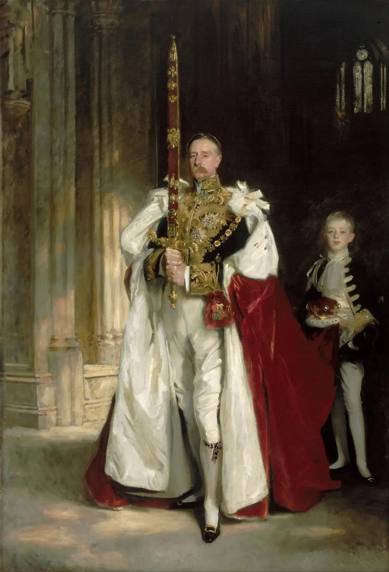 Charles Stewart, sixième marquis de Londonderry, portant la grande épée d'État lors du couronnement du roi Édouard VII, en août 1902, et M. W. C. Beaumont, son page à cette occasion - John Singer Sargent