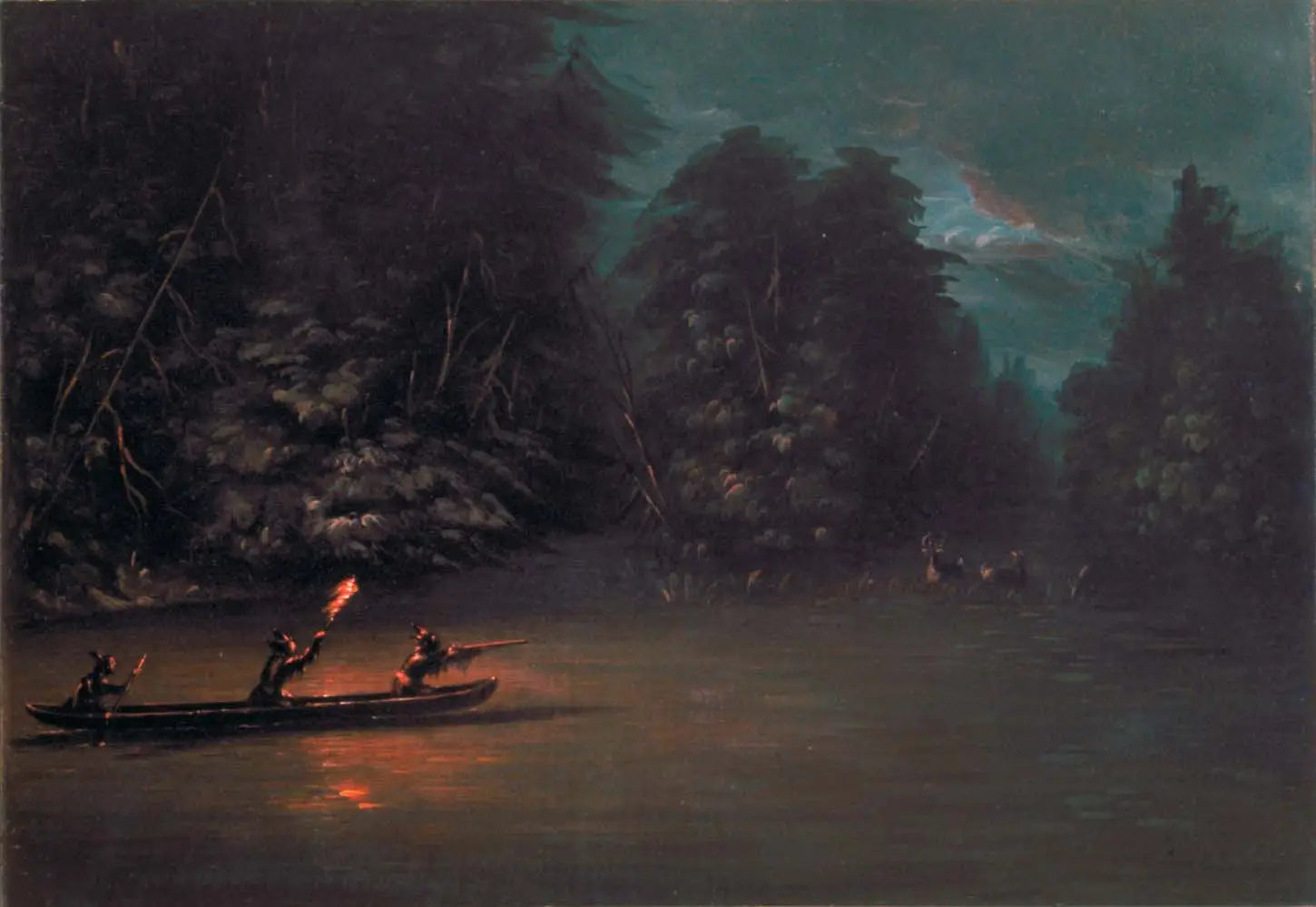 Chasse au cerf aux flambeaux en canoë d’écorce - George Catlin - Alpha Reproduction