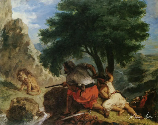 Chasse au lion au Maroc - Eugène Delacroix - Reproductions de tableaux et peintures haut de gamme