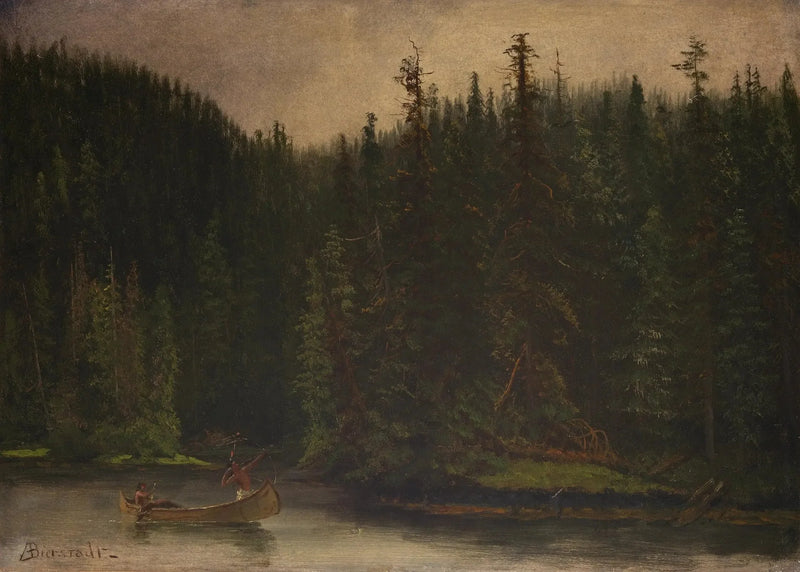 Chasseurs indiens en canoë - Albert Bierstadt