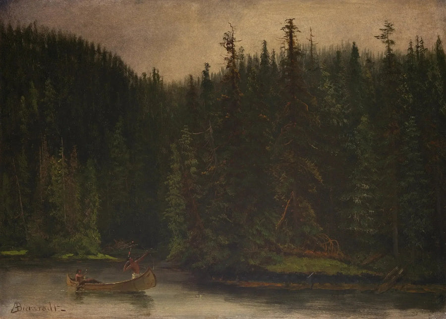 Chasseurs indiens en canoë - Albert Bierstadt