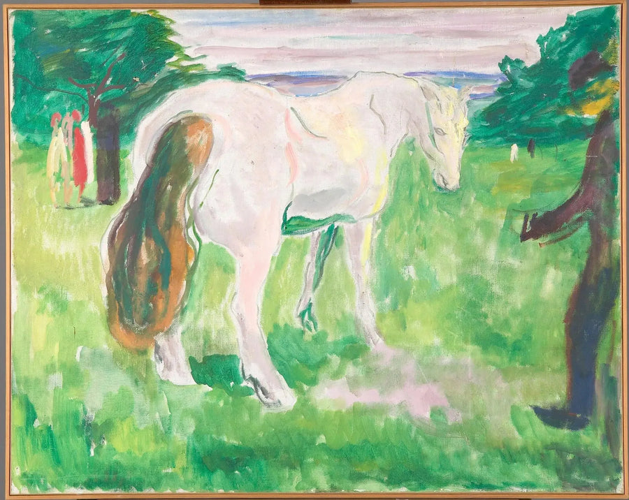 Cheval blanc dans une prairie verte - Edvard Munch