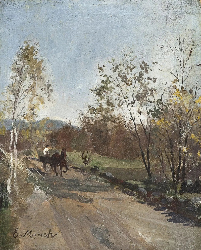 Cheval et charrette sur une route de campagne - Edvard Munch