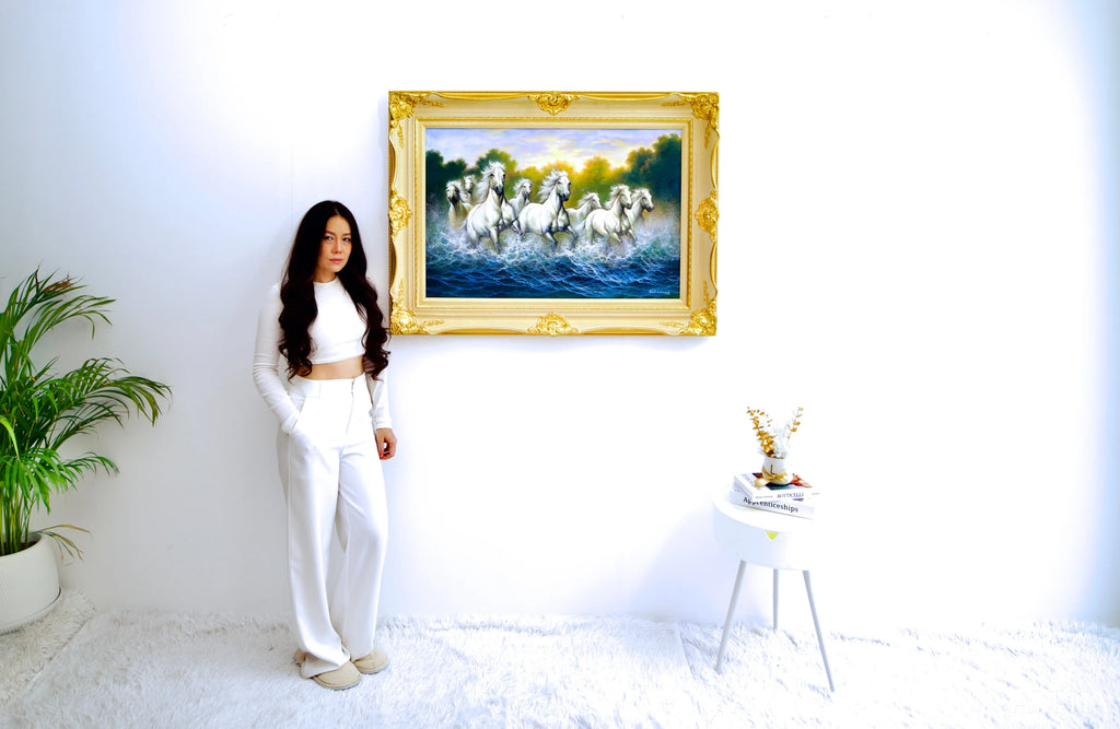 White Horses and Rivers - Kittiphong | 90 x 60 cm Reproductions de tableaux à la peinture à l’huile