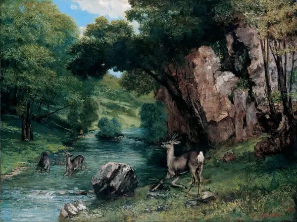 Chevreuil dans un ruisseau - Gustave Courbet image 1 reproduction d’œuvre d’art à l’huile