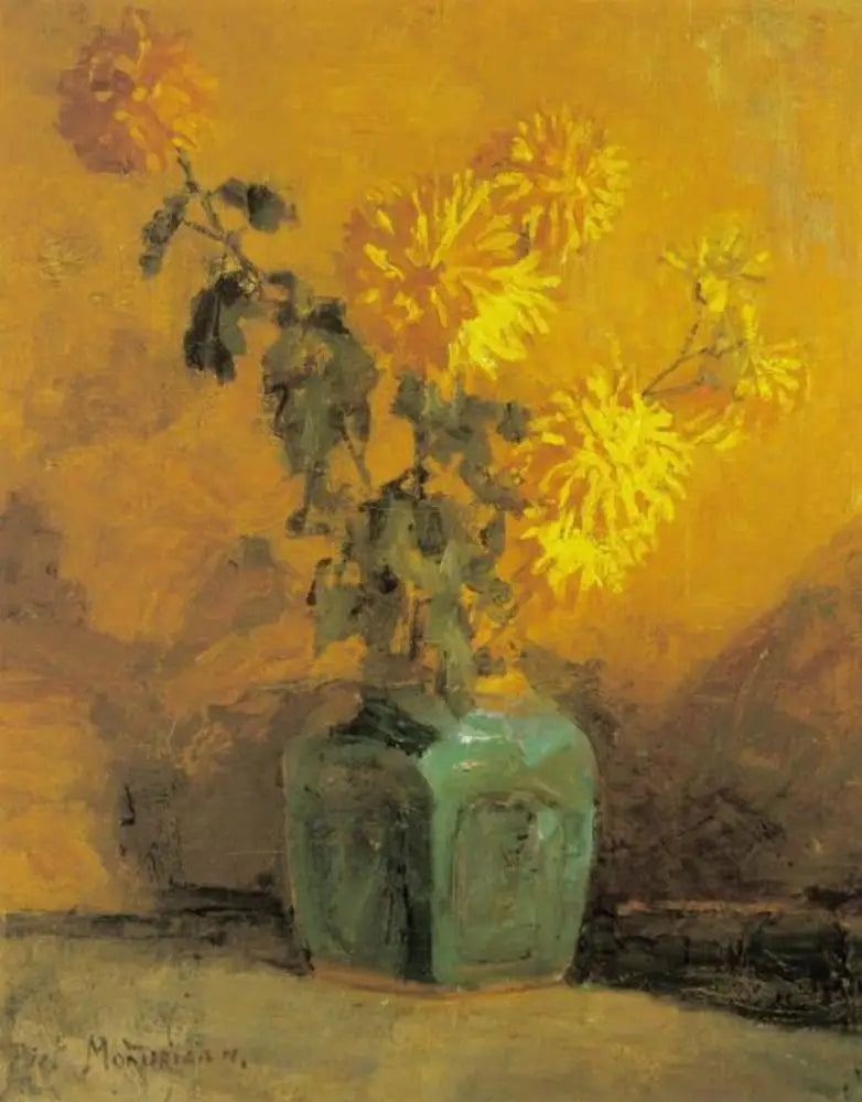 Chrysanthèmes jaunes dans un pot de gingembre - Piet Mondrian