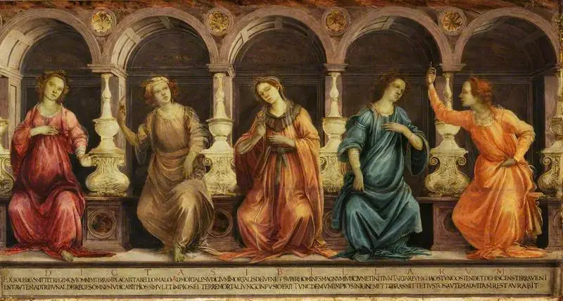Cinq sibylles assises dans des niches : la Samienne, la Cuméenne, l'Hellespontique, la Phrygienne et la Tiburtine - Filippino Lippi