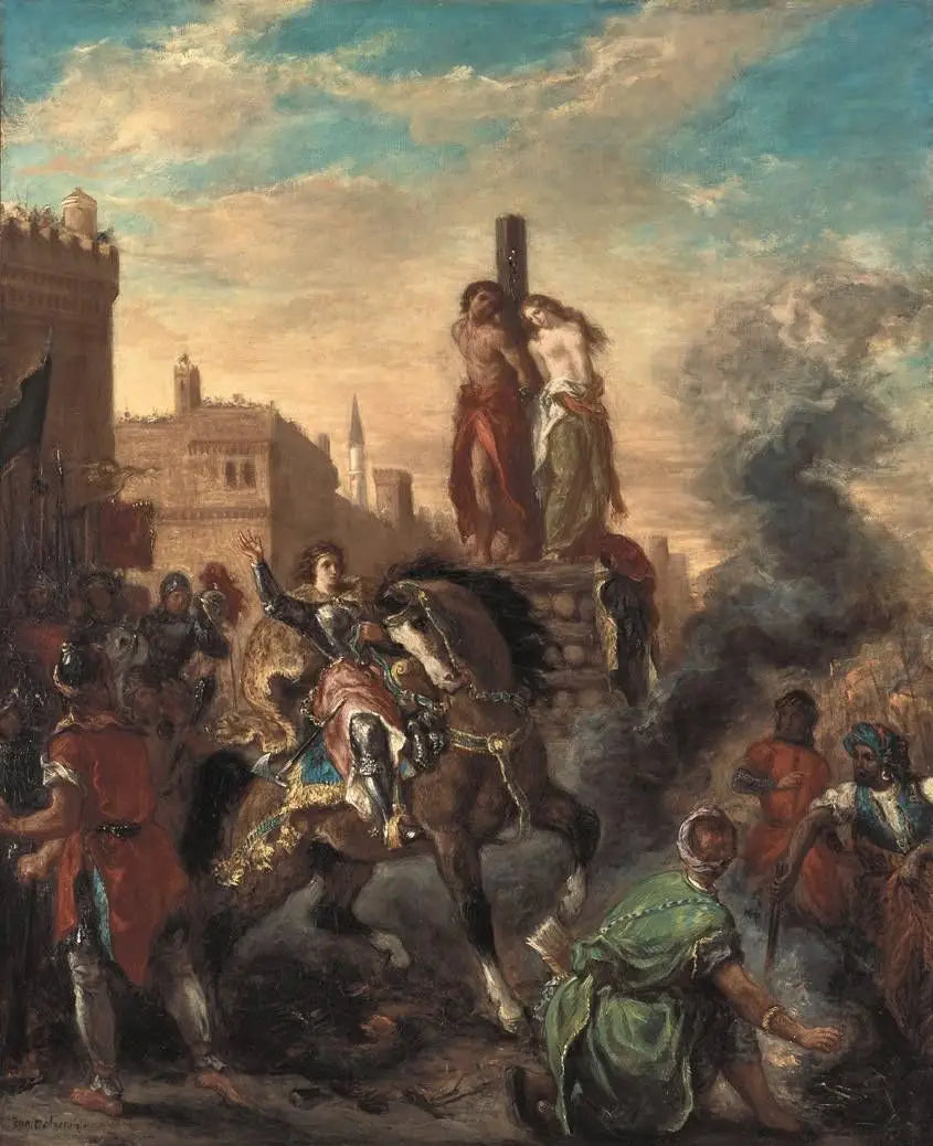 Reproduction du tableau « Clorinda sauve Olindo et Sophronia - Eugène Delacroix » par Alpha Reproduction en peinture à l’huile