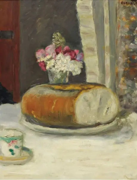 Coin de table (Tasse à café, pain et fleurs) - Pierre Bonnard