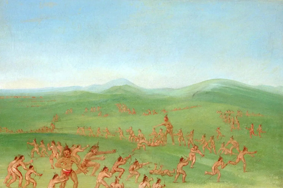 Combat simulé, Mandan Boys - George Catlin