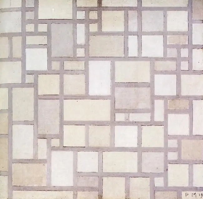 Composition 7 : Plans de couleur claire avec contours gris - Piet Mondrian