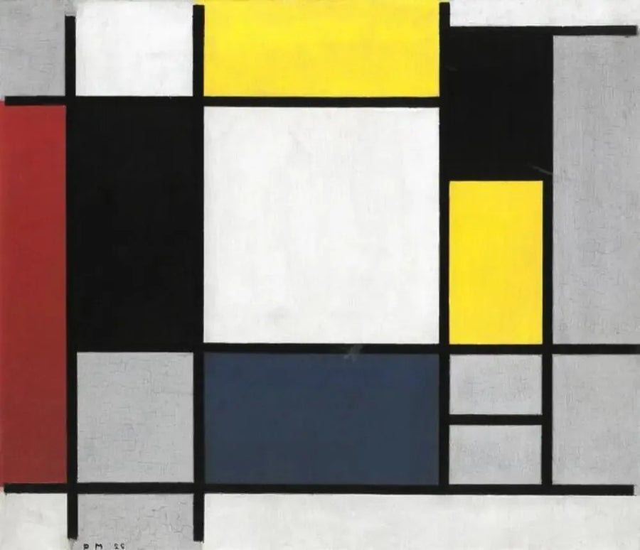 Composition avec du jaune, du rouge, du noir, du bleu et du gris - Piet Mondrian