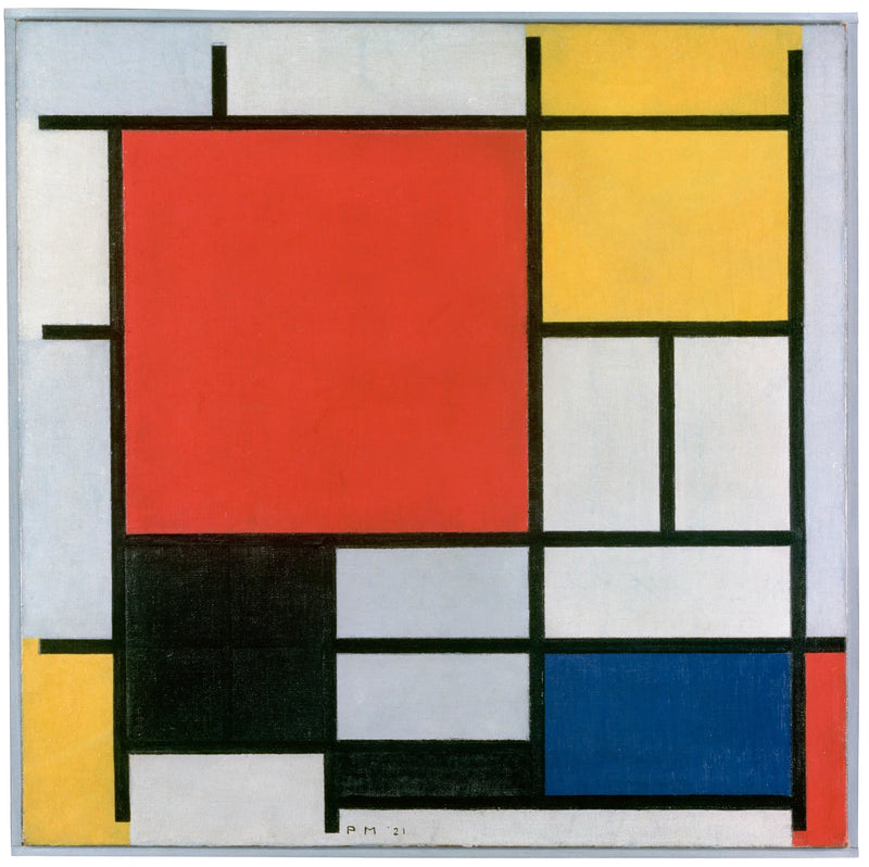 Composition avec grand plan rouge, jaune, noir, gris et bleu - Piet Mondrian