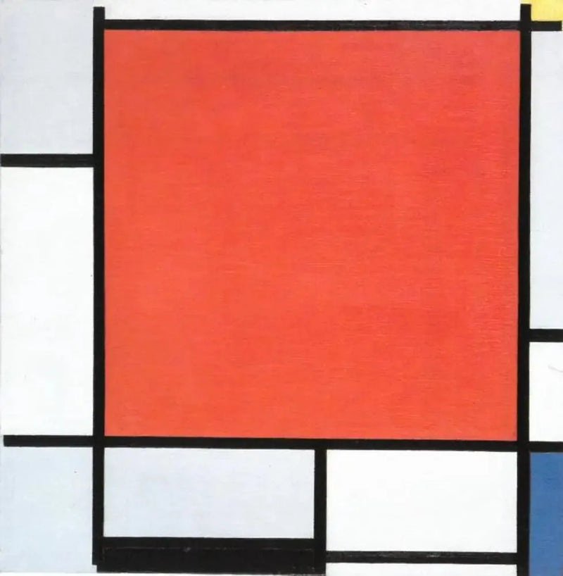 Composition avec un grand avion rouge, gris bleuté, jaune, noir et bleu - Piet Mondrian