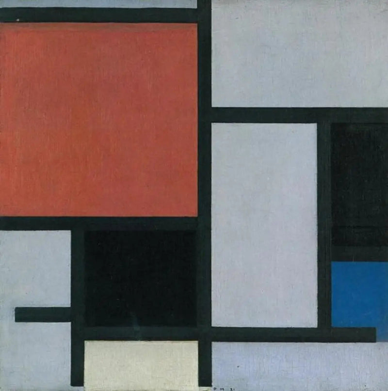 Composition avec un grand avion rouge, noir, bleu, jaune et gris - Piet Mondrian