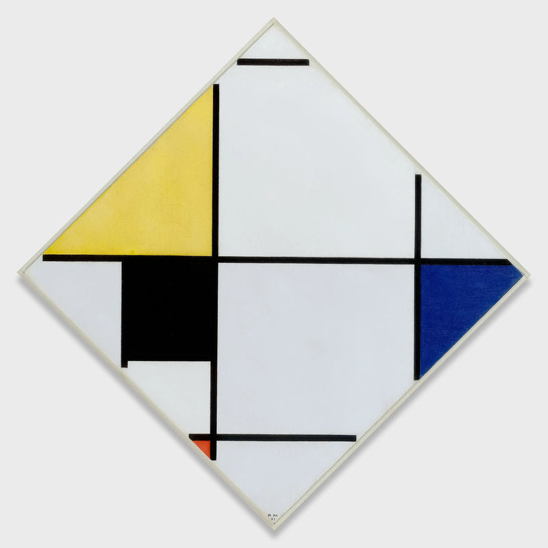 Composition en losange avec du jaune, du noir, du bleu, du rouge et du gris - Piet Mondrian