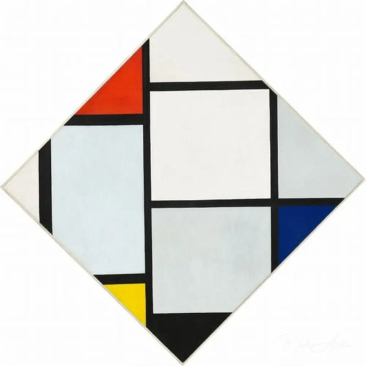 Composition losange avec rouge gris bleu jaune et noir - Mondrian - Reproductions de tableaux et peintures haut de gamme