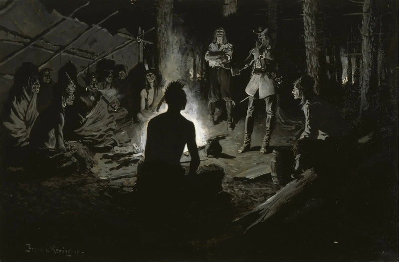 Conseil des explorateurs français avec les Indiens - Frederic Remington