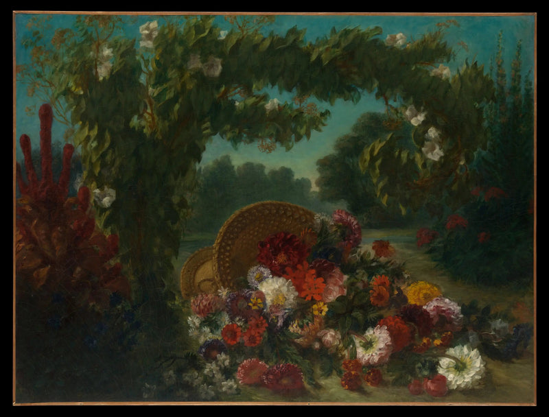 Corbeille de fleurs renversées dans un jardin - Eugène Delacroix