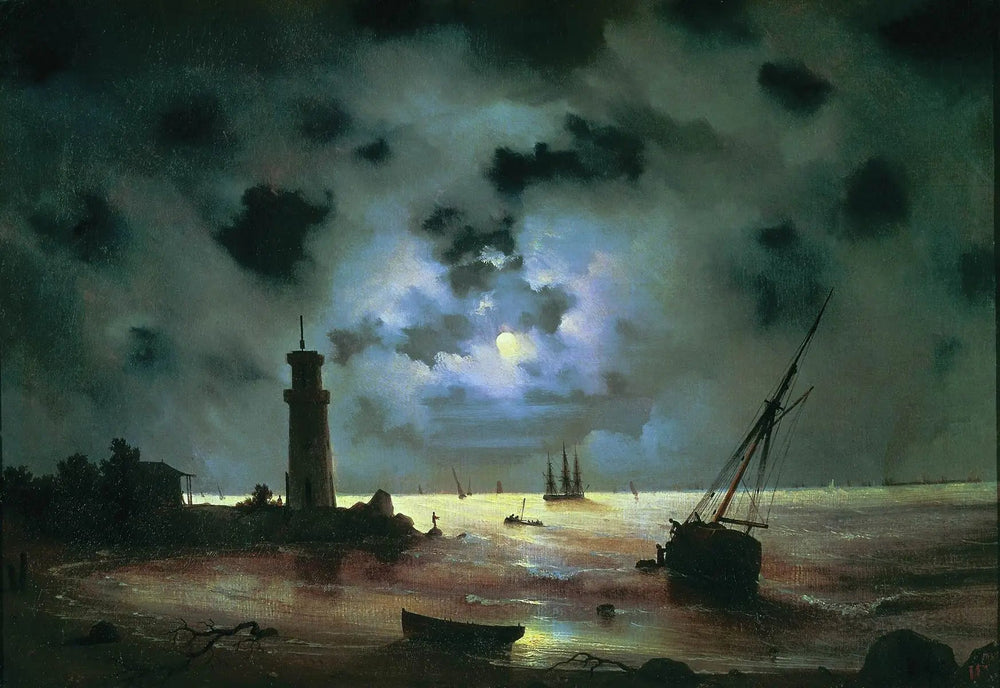 Côte de nuit. Près du phare - Ivan Aïvazovski image 1 reproduction de peinture à l’huile